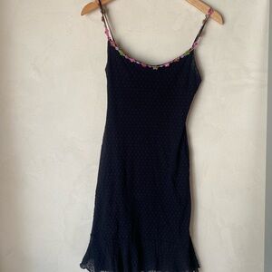 Betsey Johnson Y2K Whimsy Goth Vintage Black Swiss Dot Mini Dress